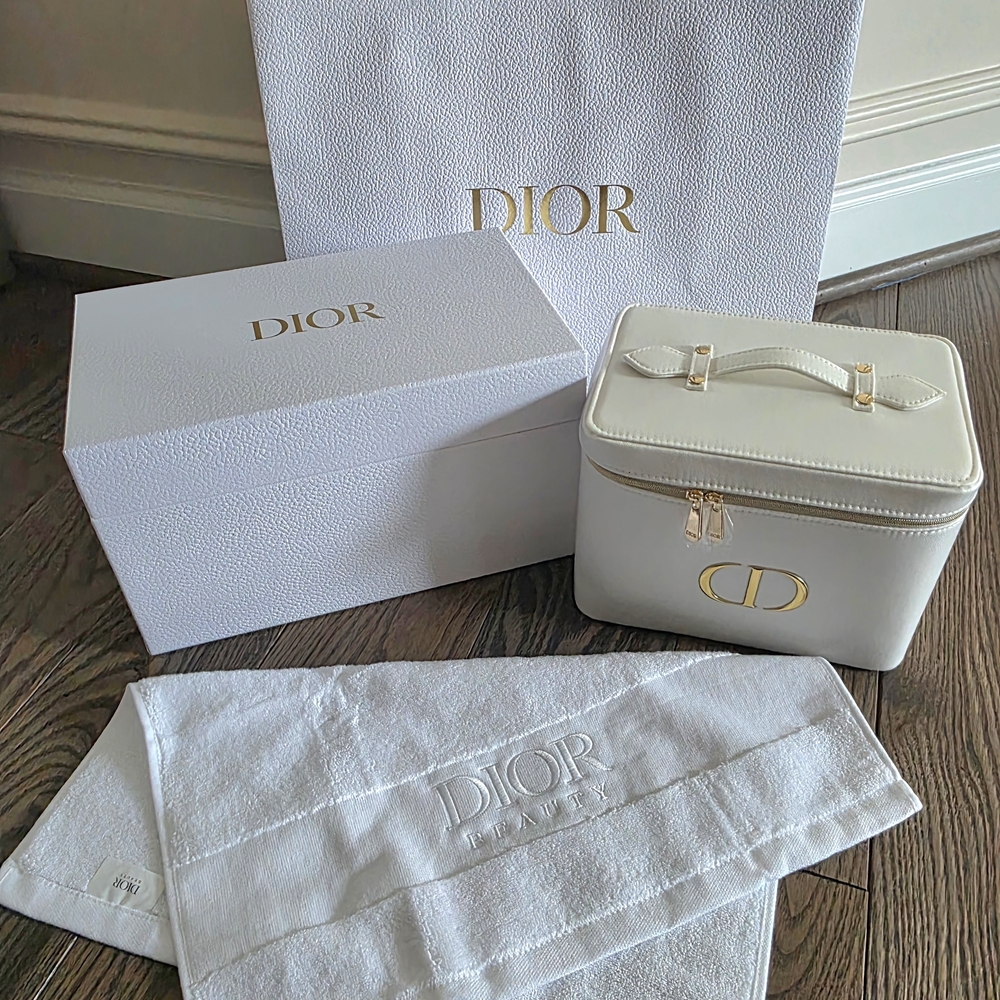 Dior White Leather Beauty Vanity Case with Gold Logo